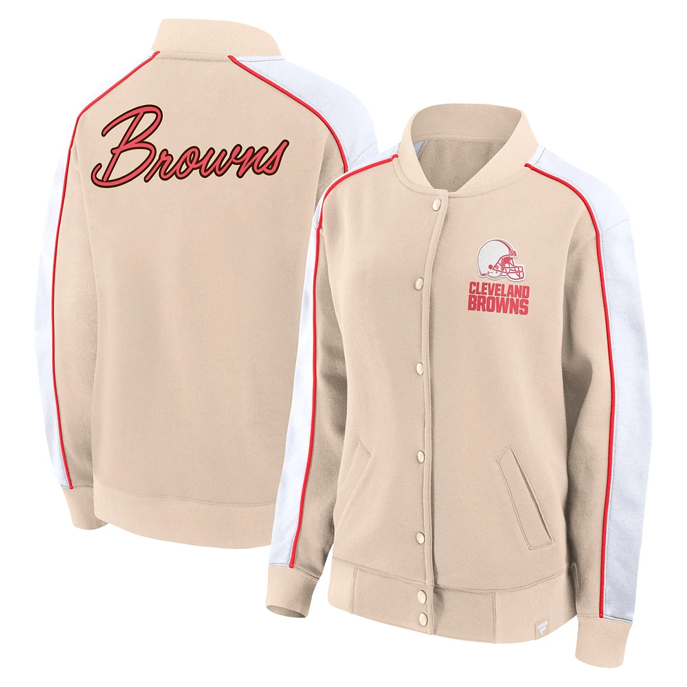 Veste universitaire à bouton-pression complète Fanatics Tan Cleveland Browns Lounge pour femmes