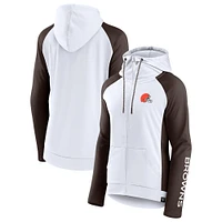 Women's Fanatics White/Brown Cleveland Browns End Around Lightweight Raglan Full-Zip Hoodie Jacket