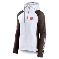 Women's Fanatics White/Brown Cleveland Browns End Around Lightweight Raglan Full-Zip Hoodie Jacket