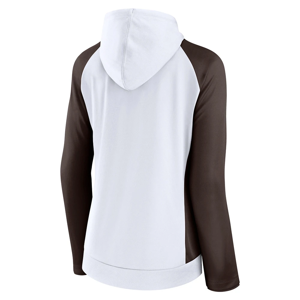 Women's Fanatics White/Brown Cleveland Browns End Around Lightweight Raglan Full-Zip Hoodie Jacket