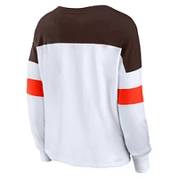 Women's Fanatics White/Brown Cleveland Browns Even Match Lace-Up Long Sleeve V-Neck T-Shirt