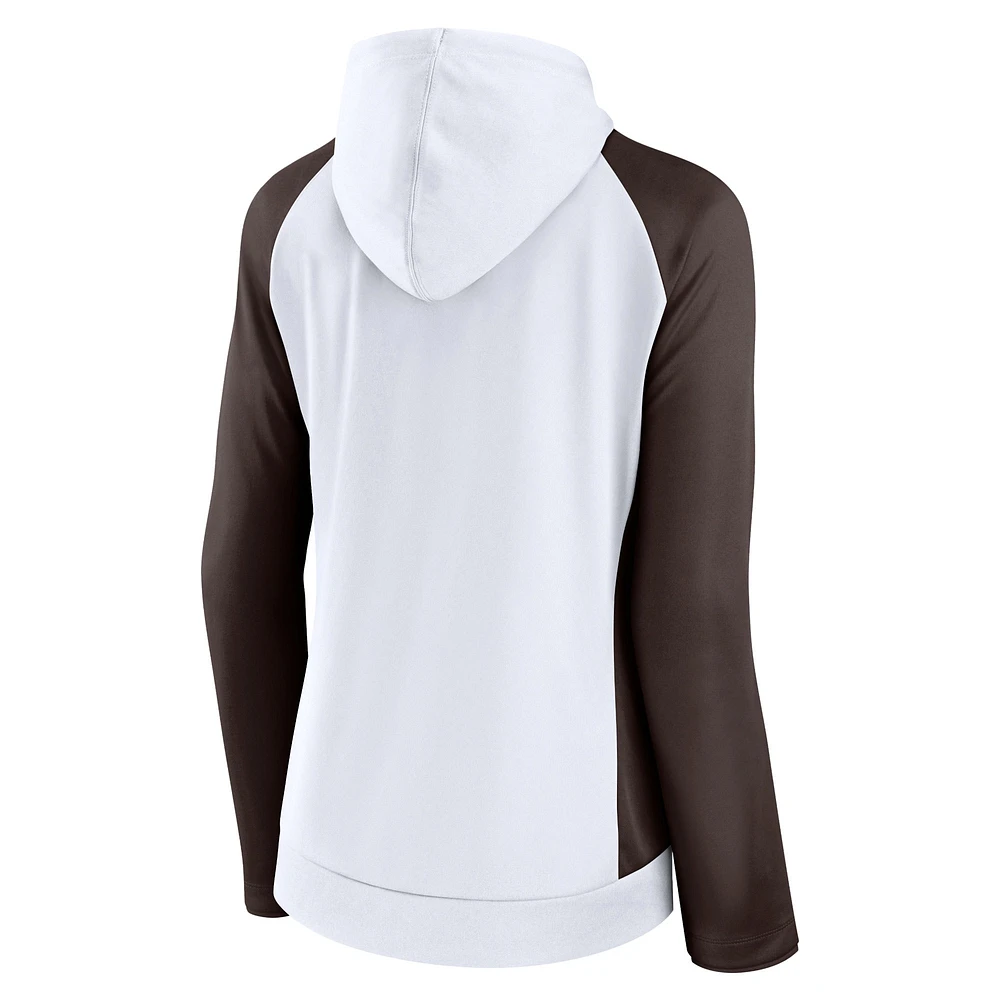 Women's Fanatics White/Brown Cleveland Browns Iconic Raglan Full-Zip - Hoodie