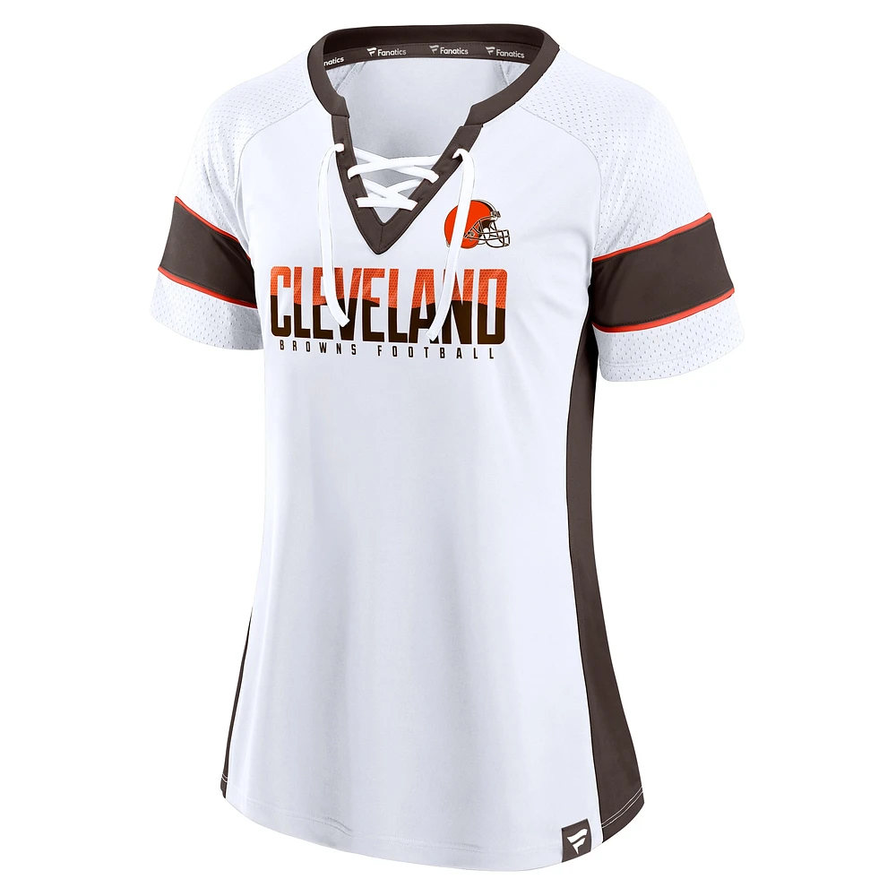 Women's Fanatics  White Cleveland Browns Athena Lace-Up V-Neck T-Shirt