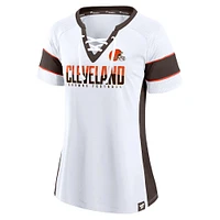 Women's Fanatics  White Cleveland Browns Athena Lace-Up V-Neck T-Shirt