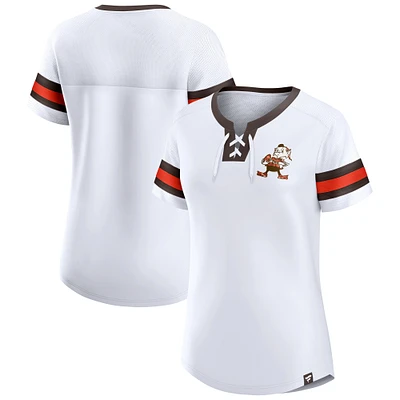 T-shirt à lacets blanc Cleveland Browns Brownie The Elf Gridiron Classics Sunday Best pour femmes