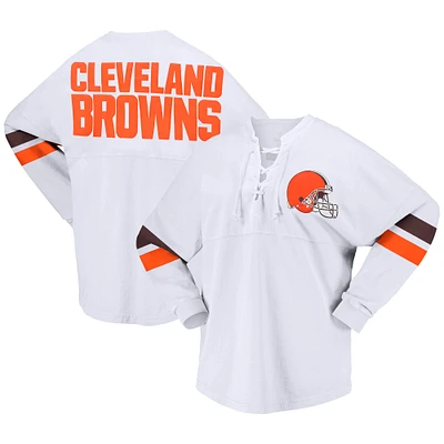 Women's Fanatics White Cleveland Browns Spirit Jersey Lace-Up V-Neck Long Sleeve T-Shirt