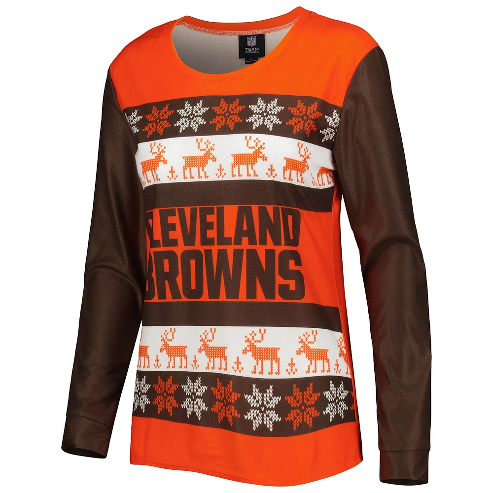 Women's FOCO Orange Cleveland Browns Holiday Ugly Pajama Set