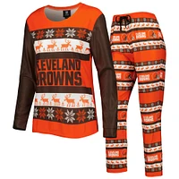 Women's FOCO Orange Cleveland Browns Holiday Ugly Pajama Set