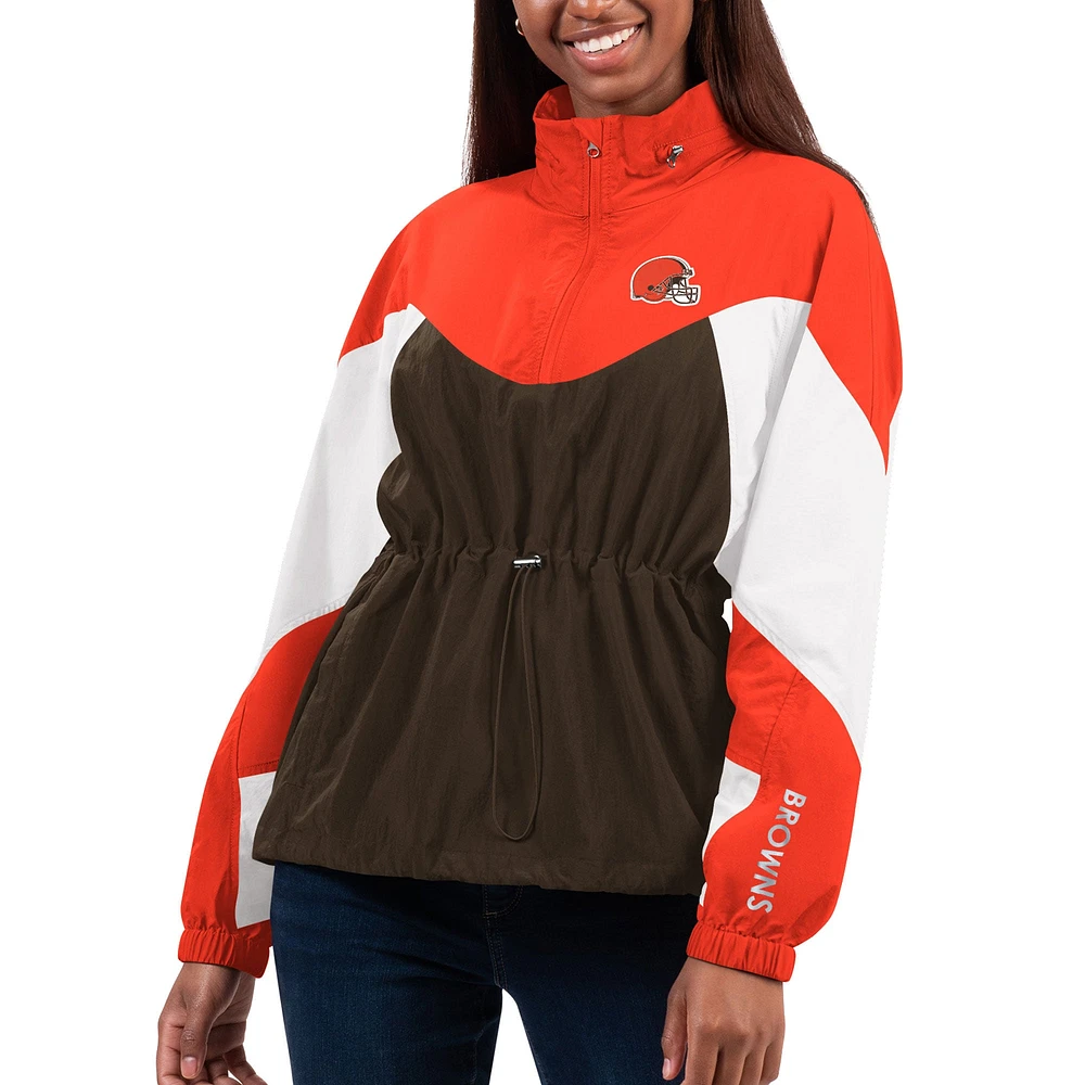 Women's G-III 4Her by Carl Banks Brown/Orange Cleveland Browns Tie Breaker Lightweight Quarter-Zip Jacket