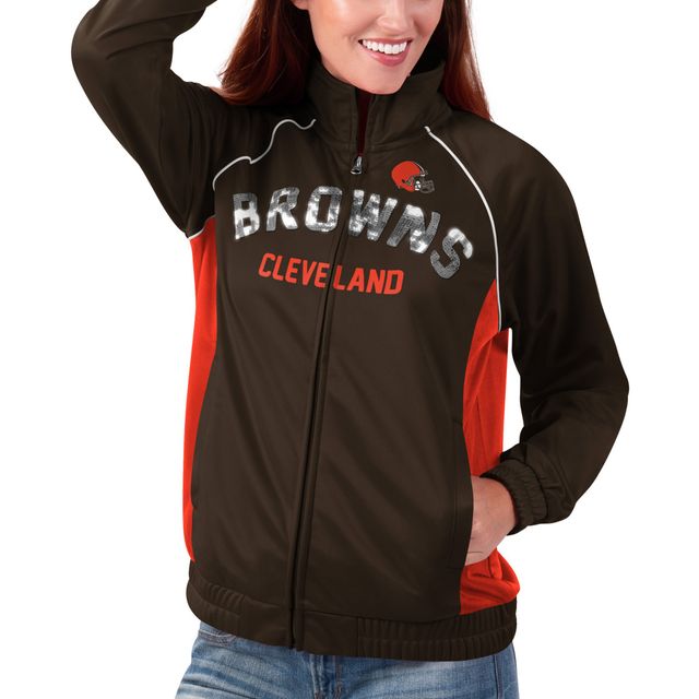 G-III 4Her par Carl Banks pour femmes Brown Cleveland Browns Backfield Raglan - Veste de survêtement entièrement zippée