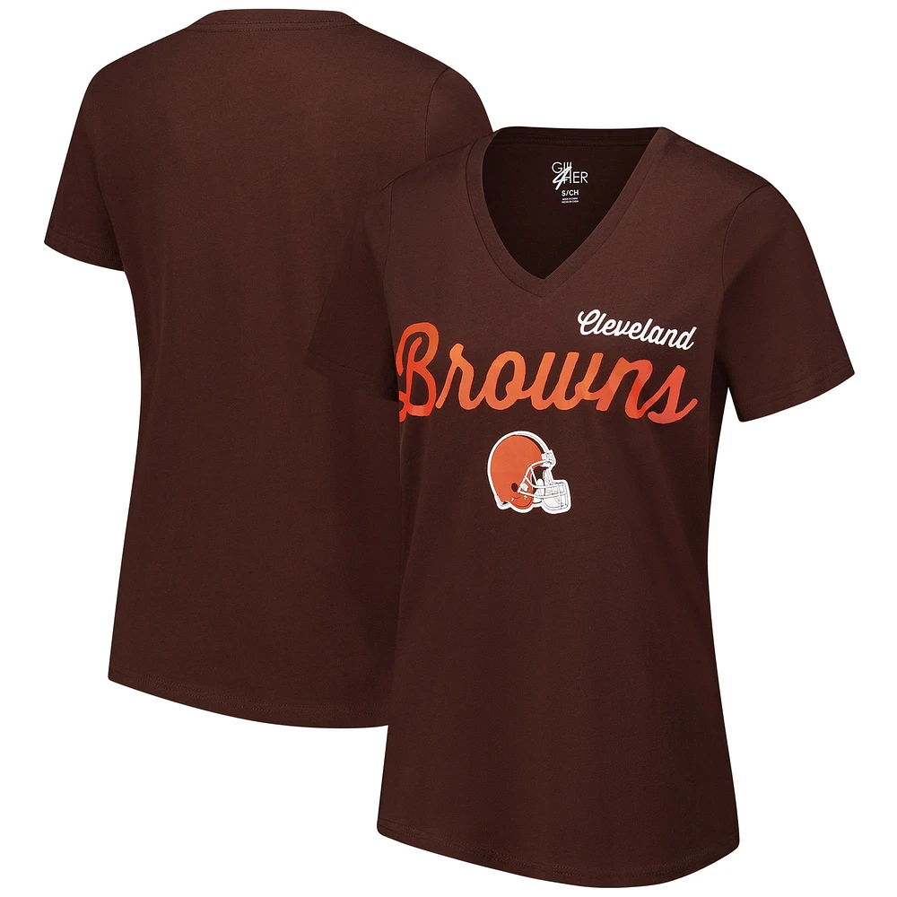 T-shirt à col en V d'après-saison G-III 4Her de Carl Banks Brown pour femme des Cleveland Browns