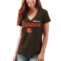 Women's G-III 4Her by Carl Banks Brown Cleveland Browns Postseason - V-Neck T-Shirt