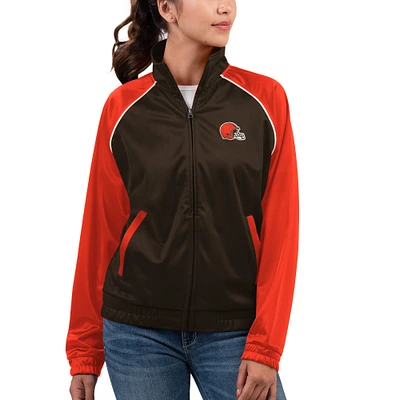 Veste de survêtement entièrement zippée G-III 4Her par Carl Banks Brown Cleveland Browns Showup Fashion Dolman pour femmes