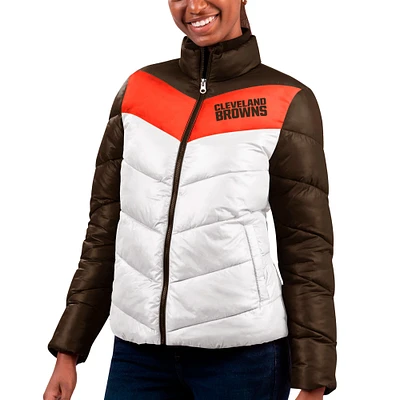 Veste matelassée entièrement zippée G-III 4Her par Carl Banks pour femmes, blanc/marron, Cleveland Browns New Star