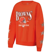 Women's Gameday Couture Orange Cleveland Browns Rhinestone Star Sleeve Settle the Score Tri-Blend Pullover Sweatshirt