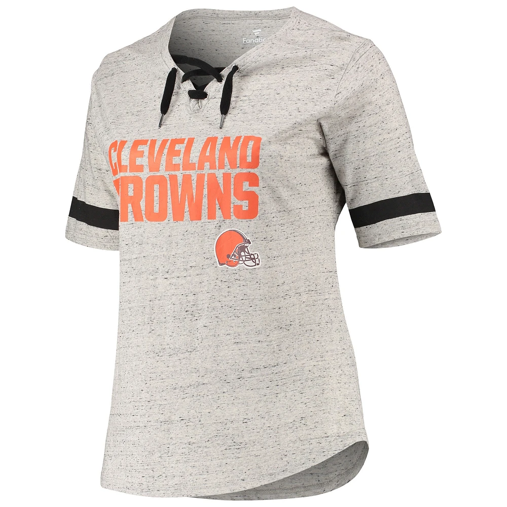 Women's Heathered Gray Cleveland Browns Plus Lace-Up V-Neck T-Shirt