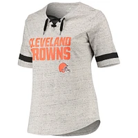 Women's Heathered Gray Cleveland Browns Plus Lace-Up V-Neck T-Shirt