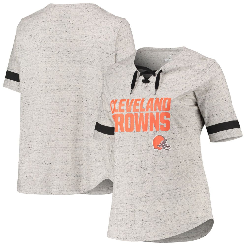 Women's Heathered Gray Cleveland Browns Plus Lace-Up V-Neck T-Shirt