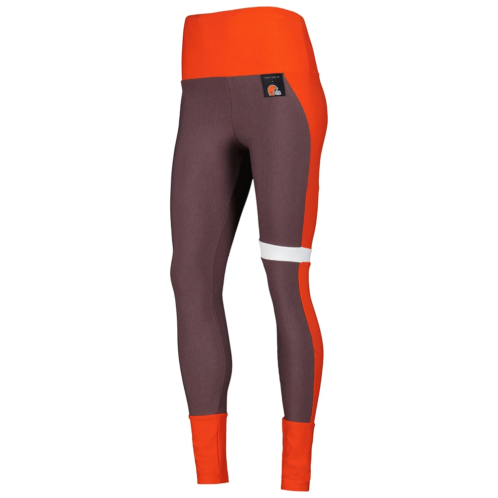 Women's KIYA TOMLIN Brown/Orange Cleveland Browns Colorblock Tri-Blend Leggings