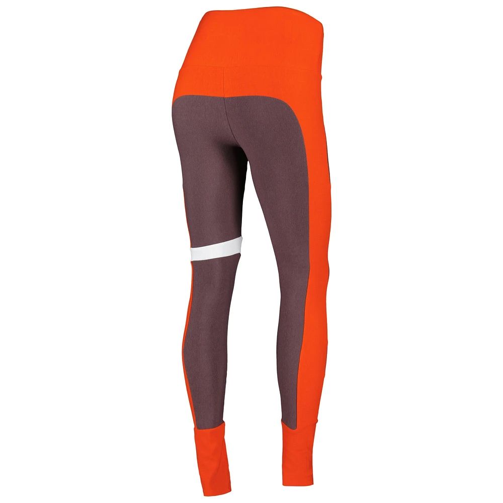 Women's KIYA TOMLIN Brown/Orange Cleveland Browns Colorblock Tri-Blend Leggings