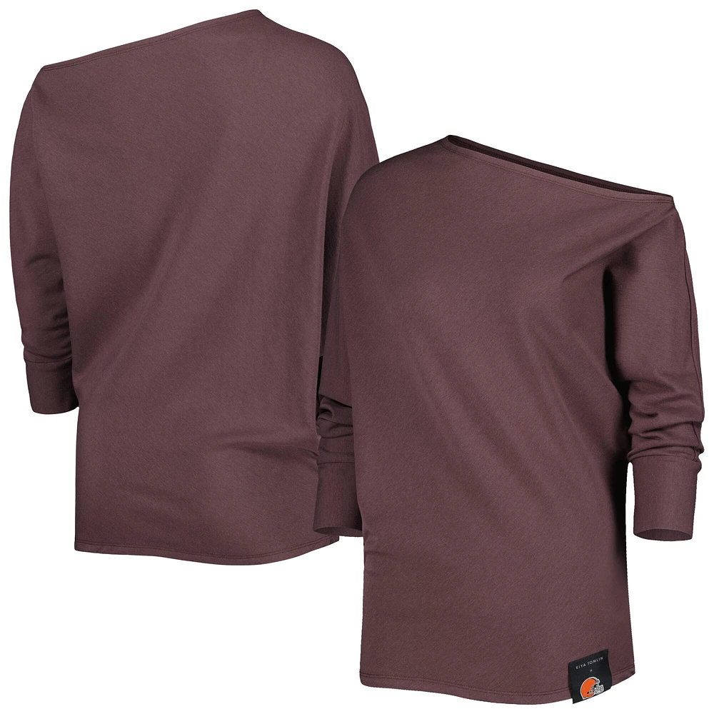 Sweat-shirt KIYA TOMLIN marron Cleveland Browns pour femme à manches dolman 3/4 torsadées et asymétriques