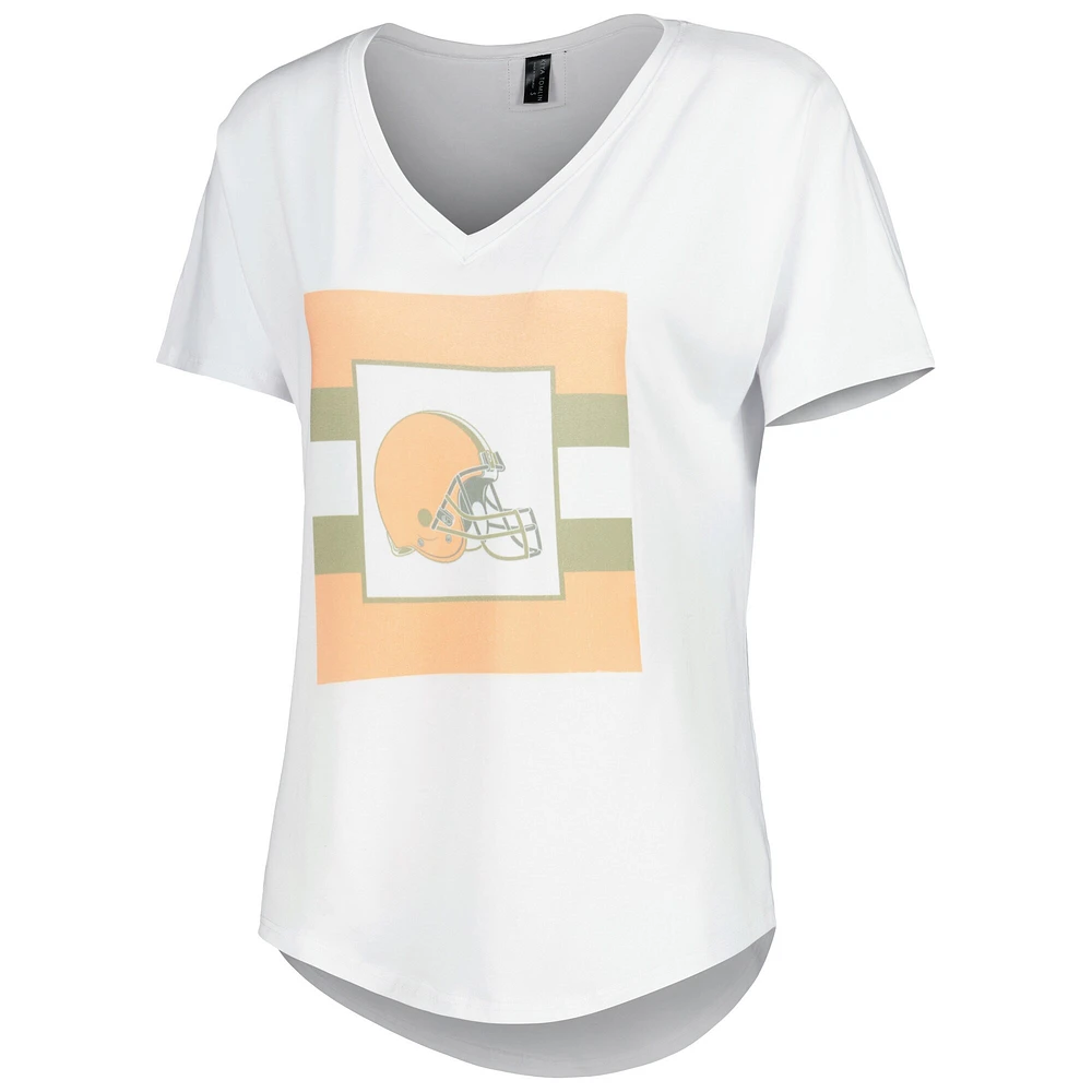 KIYA TOMLIN - T-shirt blanc à col en V triple mélange Cleveland Browns pour femme