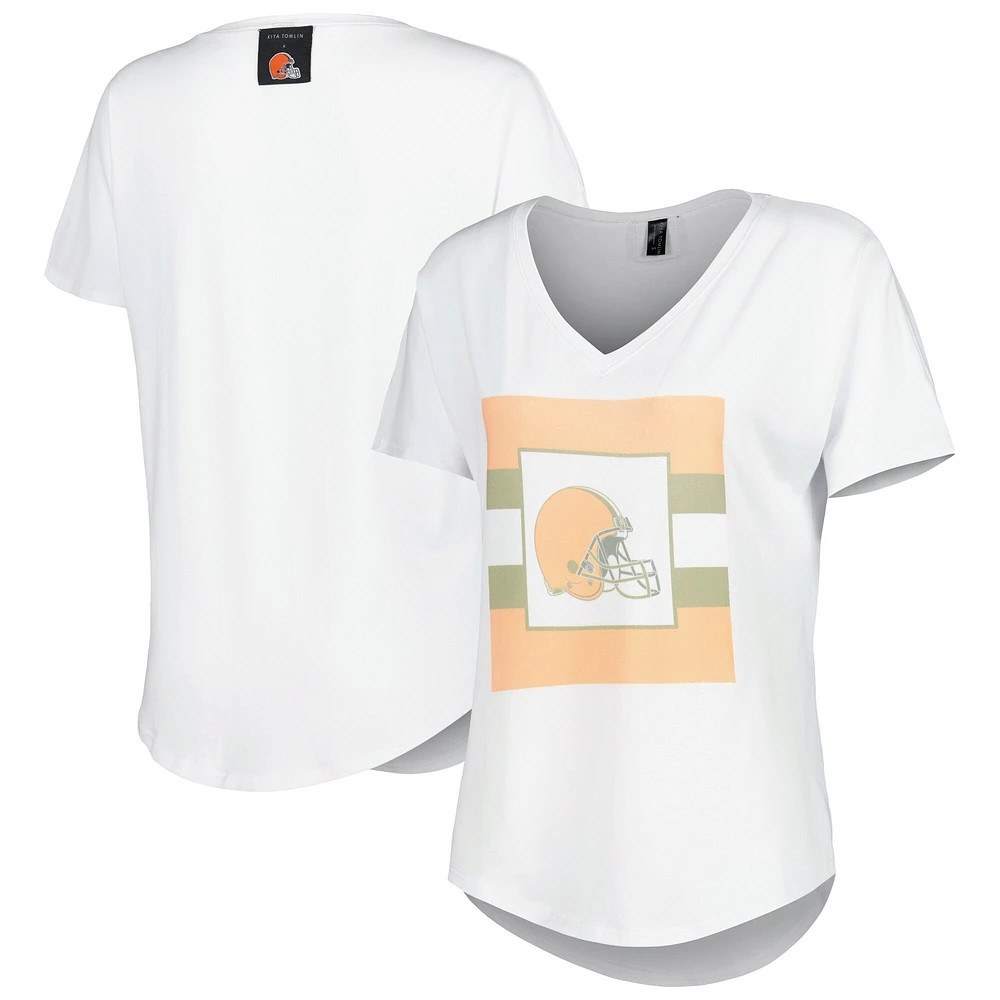 Women's KIYA TOMLIN White Cleveland Browns Tri-Blend V-Neck T-Shirt