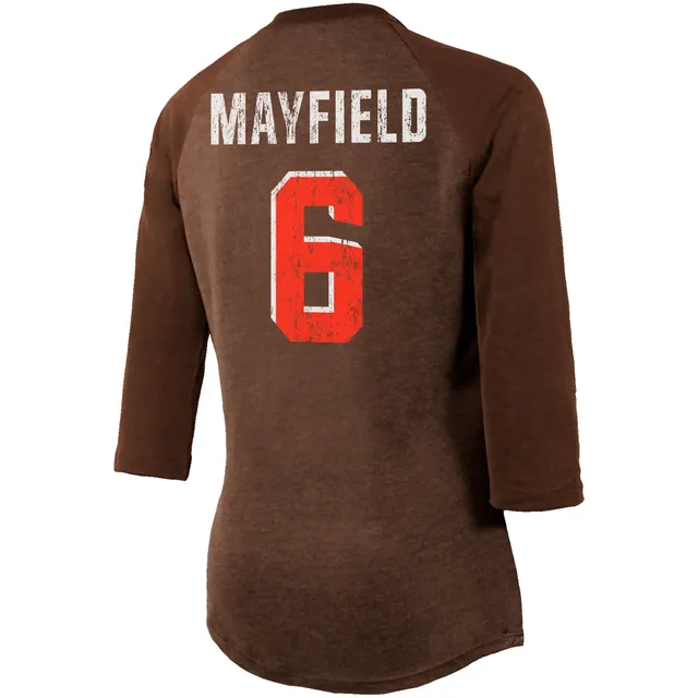 Majestic Threads Women's Majestic Threads Nick Chubb Brown Cleveland Browns  Player Name & Number Tri-Blend 3/4-Sleeve Fitted T-Shirt