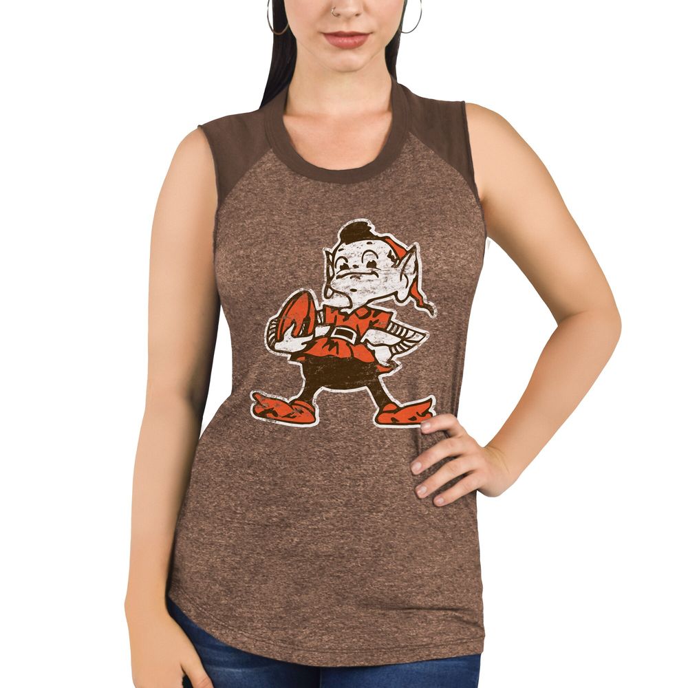 Women's Majestic Threads Brown Cleveland Browns Retro Tri-Blend Raglan Muscle Tank Top