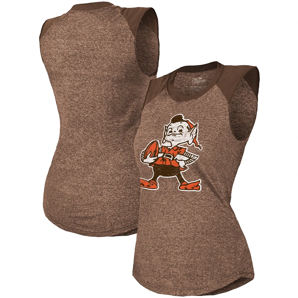 Débardeur musculaire raglan tri-mélangé rétro Cleveland Browns Majestic Threads marron pour femmes