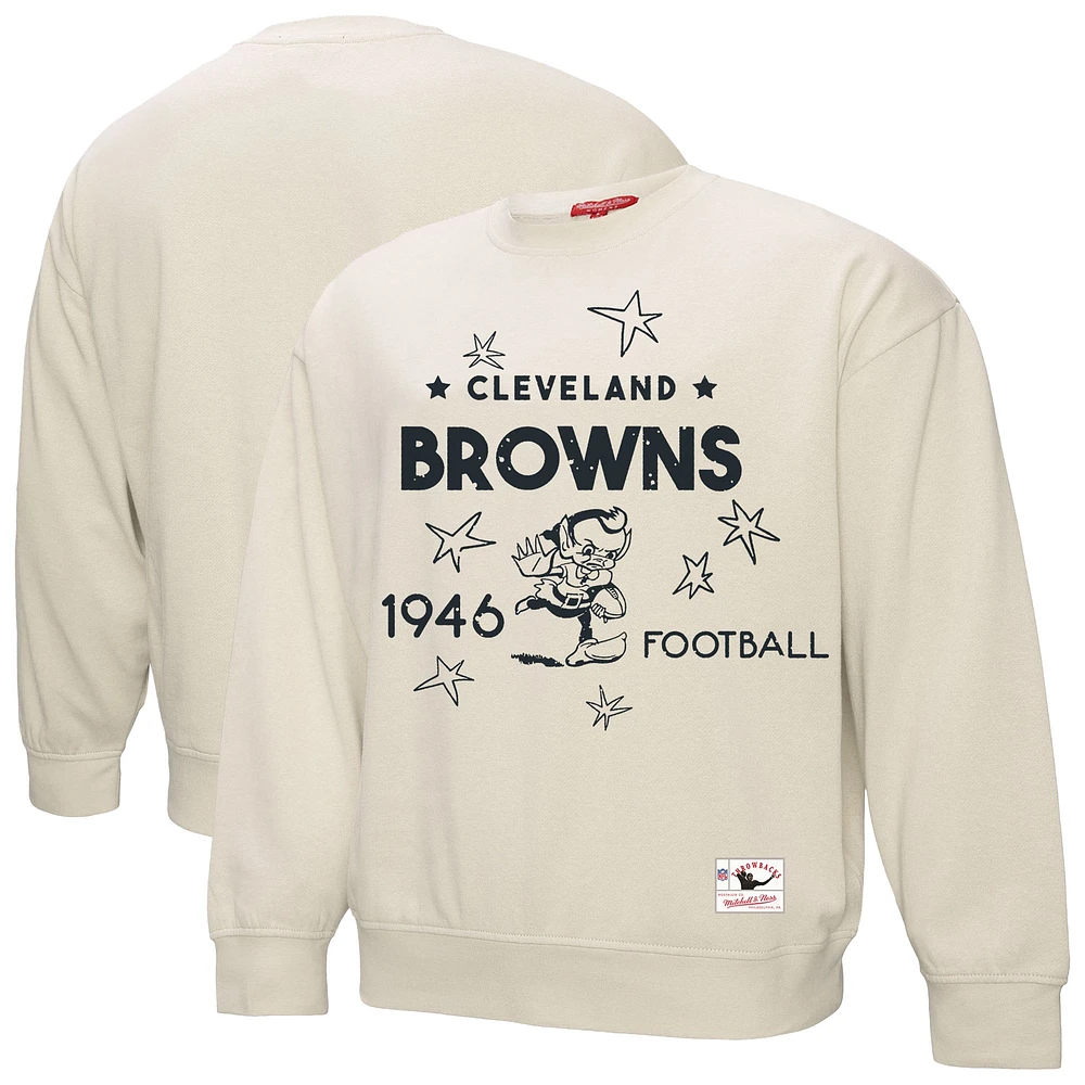 Women's Mitchell & Ness Cream Cleveland Browns Shooting Stars Pullover Sweatshirt