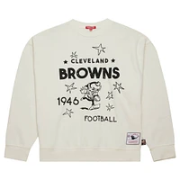 Women's Mitchell & Ness  Cream Cleveland Browns Throwback Logo 3.0 Pullover Sweatshirt