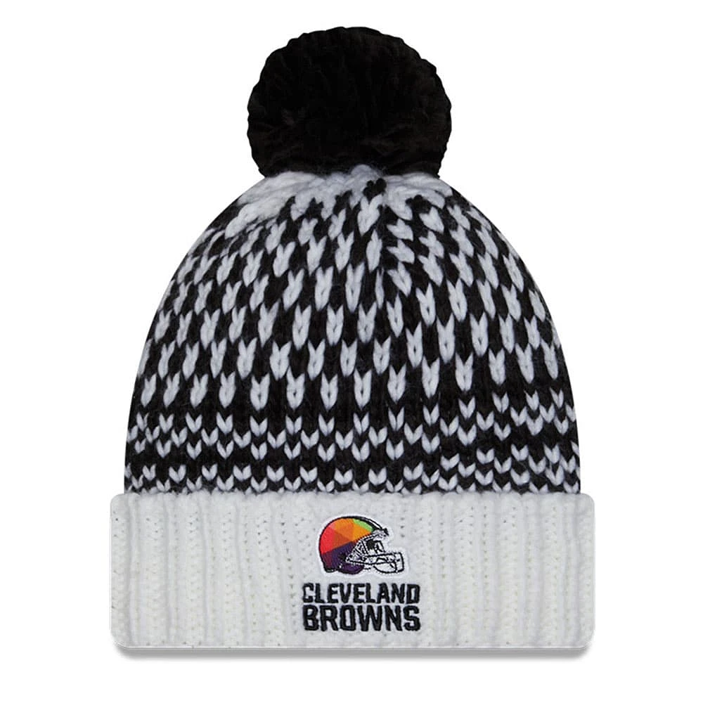 Women's New Era  Black/White Cleveland Browns 2023 NFL Crucial Catch Cuffed Pom Knit Hat