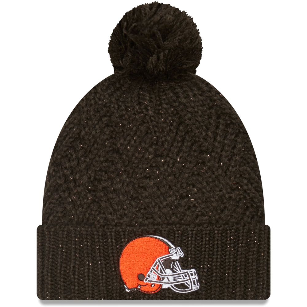 Women's New Era Brown Cleveland Browns Brisk Cuffed Knit Hat with Pom