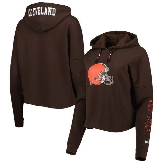 Men's New Era Orange Cleveland Browns Throwback Colorblocked Pullover Hoodie Size: Small