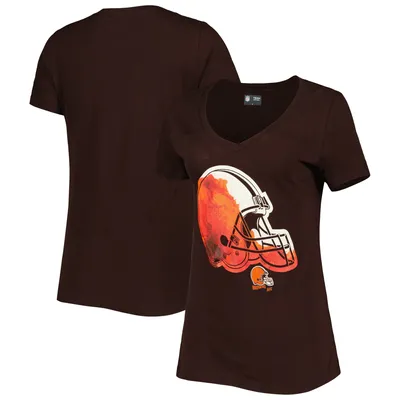 T-shirt à encolure en V pour femme Cleveland Browns Ink Dye Sideline marron New Era