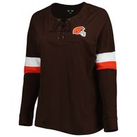 Women's New Era Brown Cleveland Browns Plus Athletic Varsity Lace-Up V-Neck Long Sleeve T-Shirt