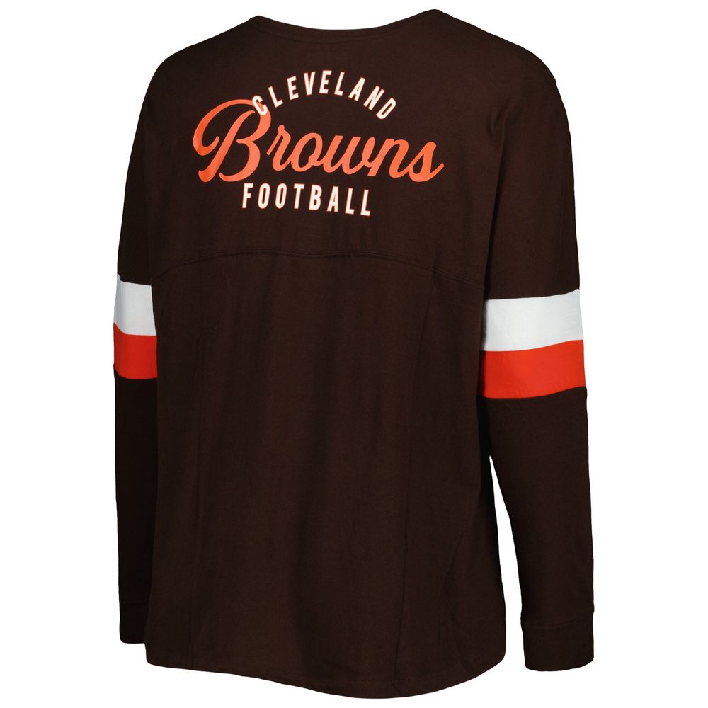 Women's New Era Brown Cleveland Browns Plus Athletic Varsity Lace-Up V-Neck Long Sleeve T-Shirt