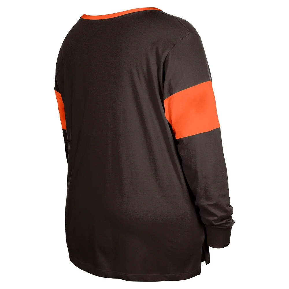 Women's New Era Brown Cleveland Browns Plus Lace-Up Notch Neck Long Sleeve T-Shirt