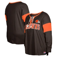 Women's New Era Brown Cleveland Browns Plus Lace-Up Notch Neck Long Sleeve T-Shirt