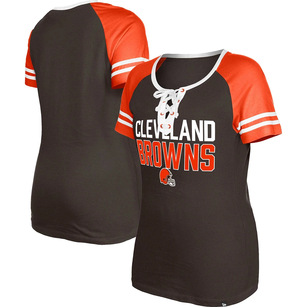 T-shirt à lacets raglan Cleveland Browns pour femme New Era marron