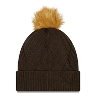 Bonnet en tricot à revers Snowy Cleveland Browns pour femme New Era marron avec pompon