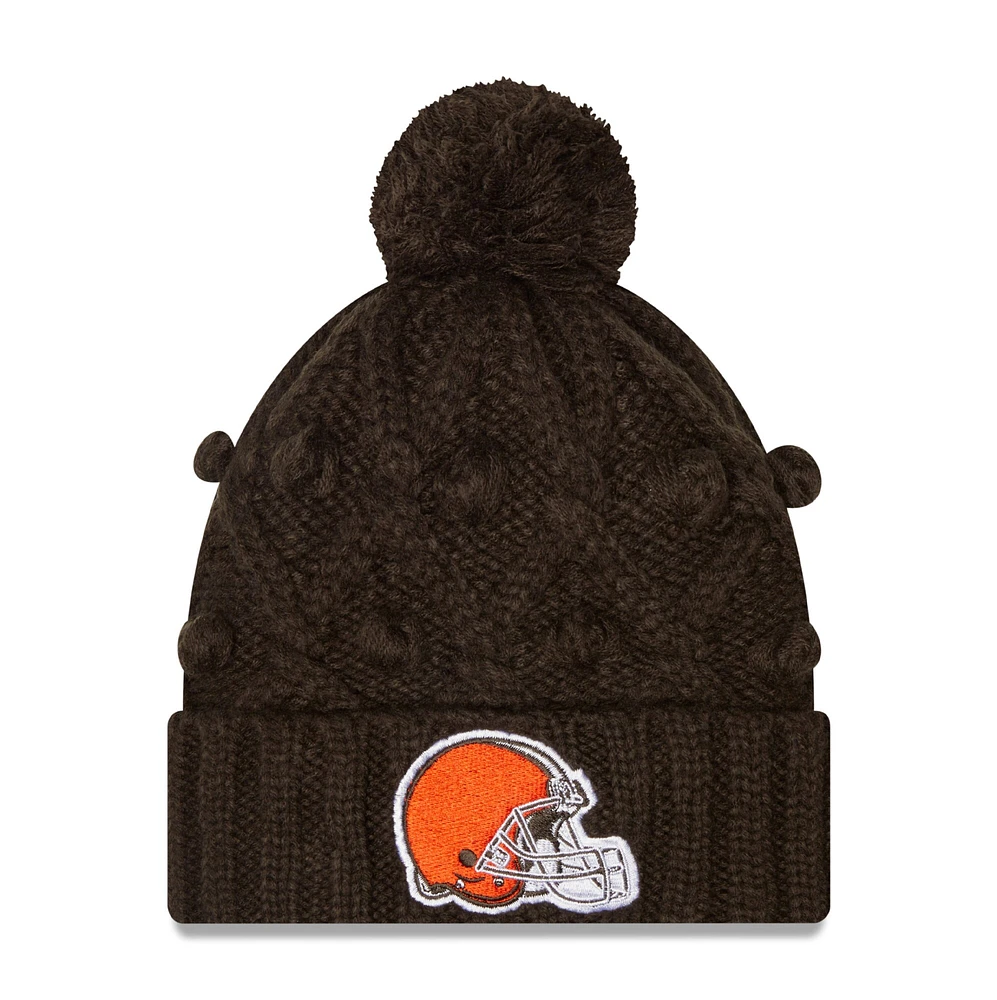 Bonnet en tricot à revers avec pompons Toasty Cleveland Browns pour femme New Era - Marron