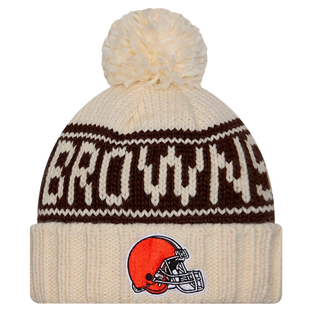 Bonnet en tricot à revers avec pompon Cleveland Browns 2024/25 de New Era pour femme, couleur crème