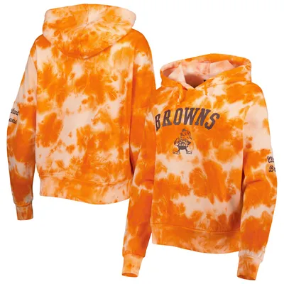 Cleveland Browns New Era Women's Cloud Dye Fleece Pullover Hoodie - Orange