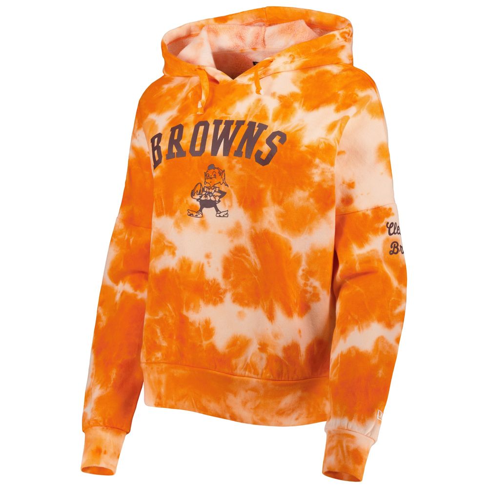 Women's New Era Orange Cleveland Browns Cloud Dye Fleece Pullover Hoodie