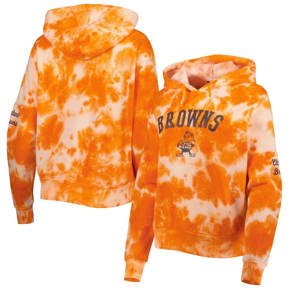 Women's New Era Orange Cleveland Browns Cloud Dye Fleece Pullover Hoodie