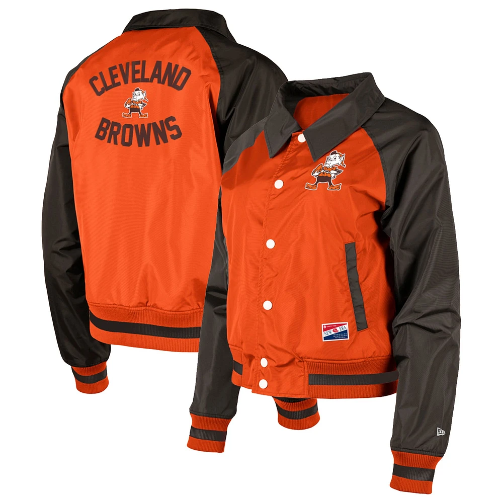 Women's New Era Orange Cleveland Browns Coaches Raglan Full-Snap Jacket