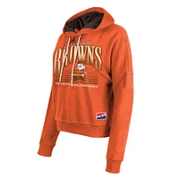 Women's New Era Orange Cleveland Browns Throwback Boxy Pullover Hoodie
