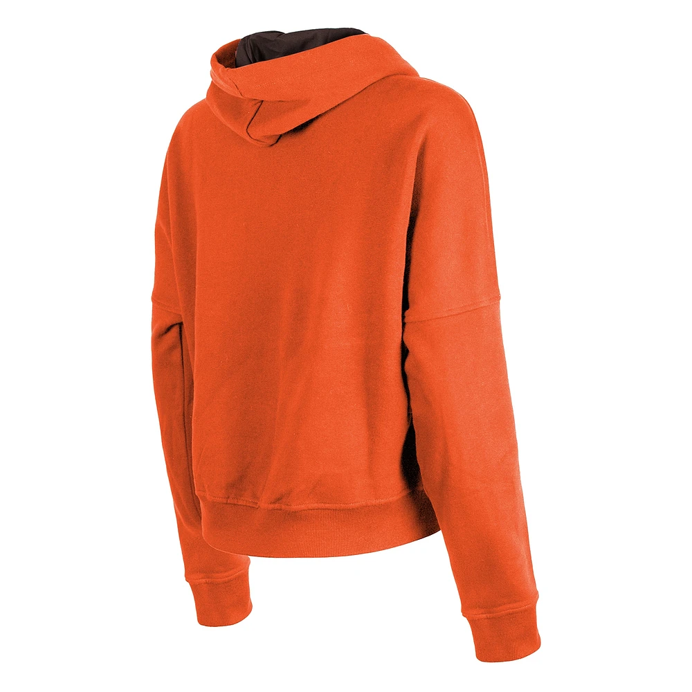 Women's New Era Orange Cleveland Browns Throwback Boxy Pullover Hoodie